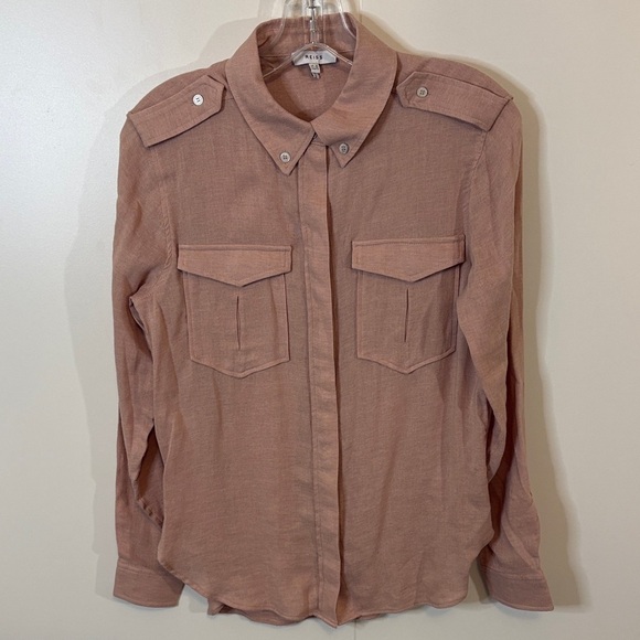 Reiss Tops - Reiss Blush Pink Linen Utility Shirt Button Front, Epaulettes size 6
